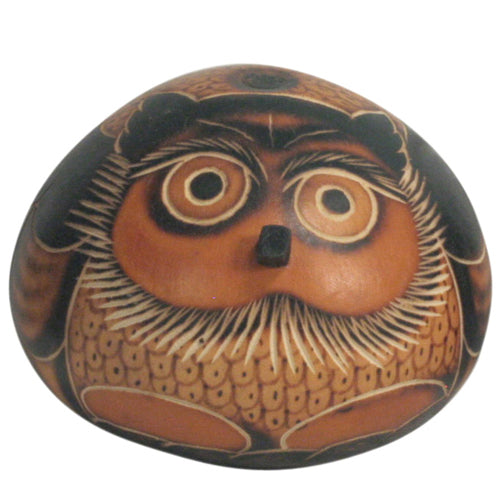 Gourd Owls Sitting Hand-Carved by Artisans from Peru-1