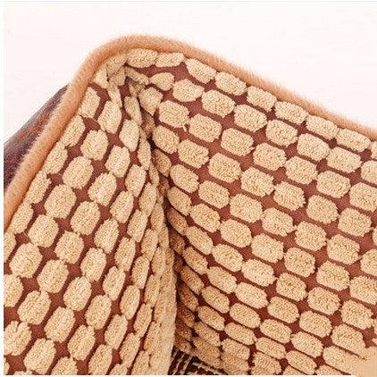Luxury suede dog bed set in neutral tones with matching bone toy blanket and cooling mat — view 2