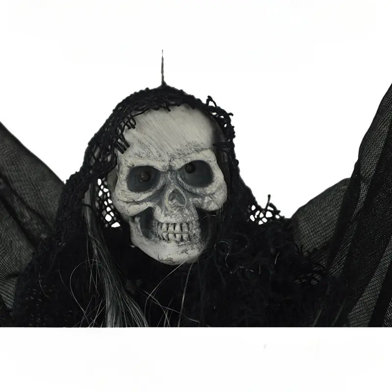 The Creepy Hanging Skull with LED glowing eyes and fabric body for outdoor Halloween decoration — view 4