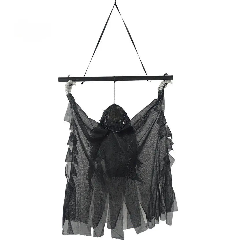 The Creepy Hanging Skull with LED glowing eyes and fabric body for outdoor Halloween decoration — view 3