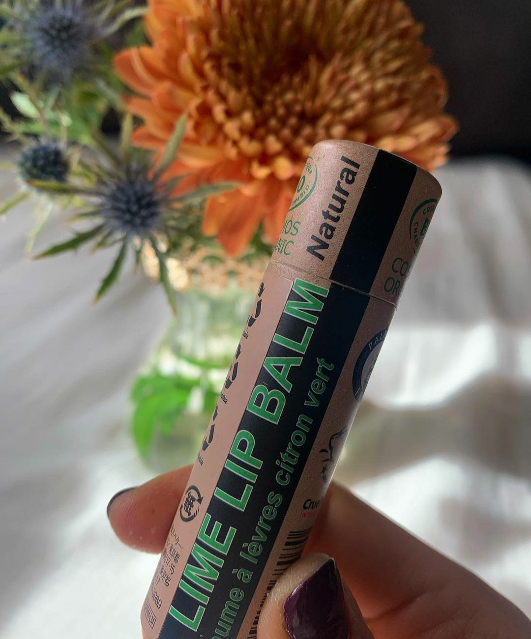 Organic lime lip balm in eco-friendly paper push-up tube packaging — view 5