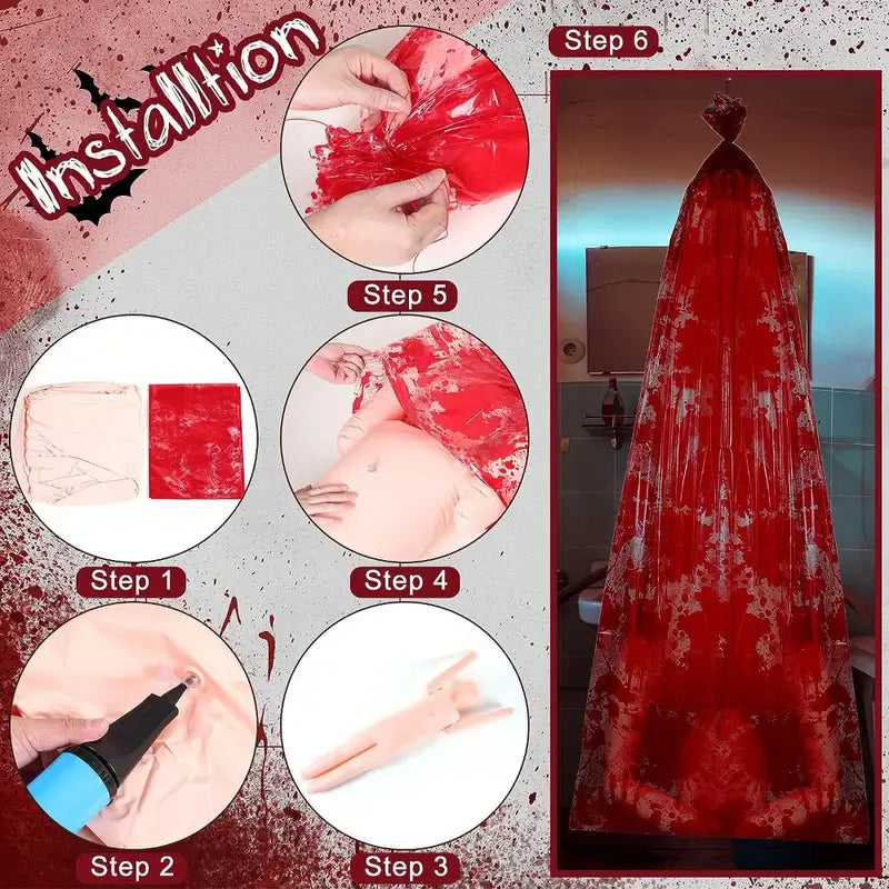 Lifelike 150cm bloody body bag Halloween decor prop wrapped in plastic and secured with rope — view 5