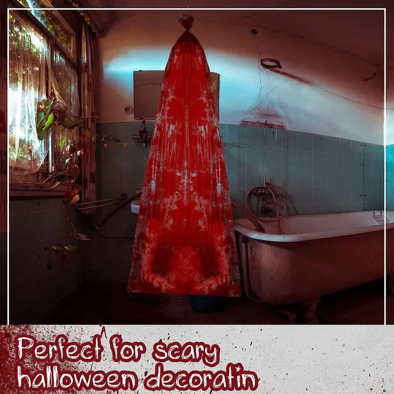 Lifelike 150cm bloody body bag Halloween decor prop wrapped in plastic and secured with rope — view 3