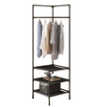 Modern metal triangle corner coat rack with integrated hanging hooks and tiered bottom storage shelves