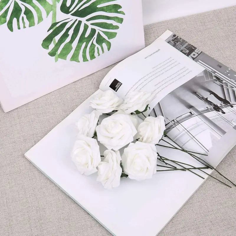 Realistic white foam artificial roses with flexible stems for wedding bouquets and elegant centerpieces — view 2