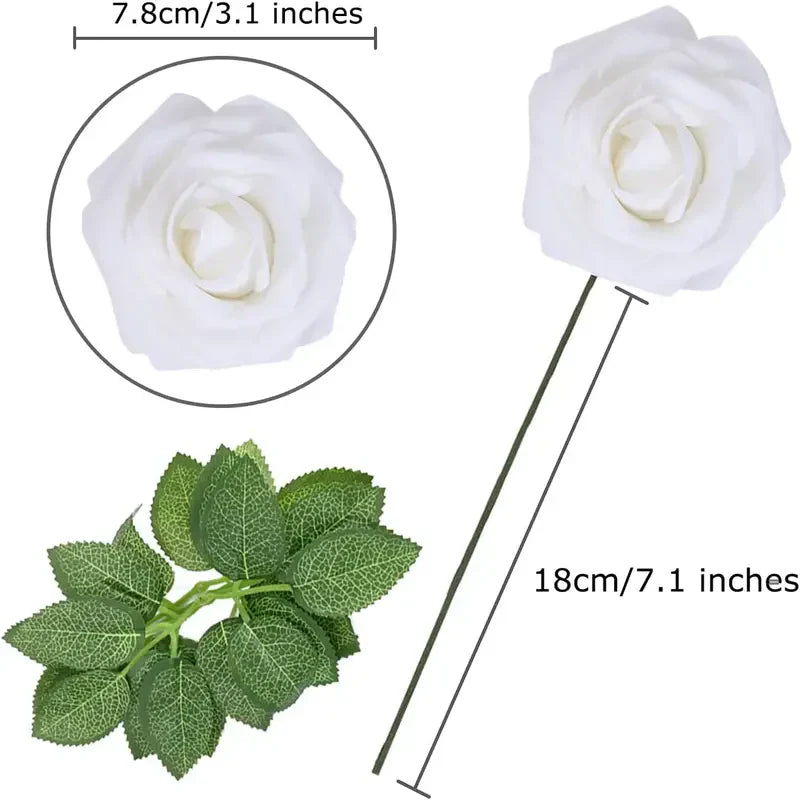 Realistic white foam artificial roses with flexible stems for wedding bouquets and elegant centerpieces — view 3