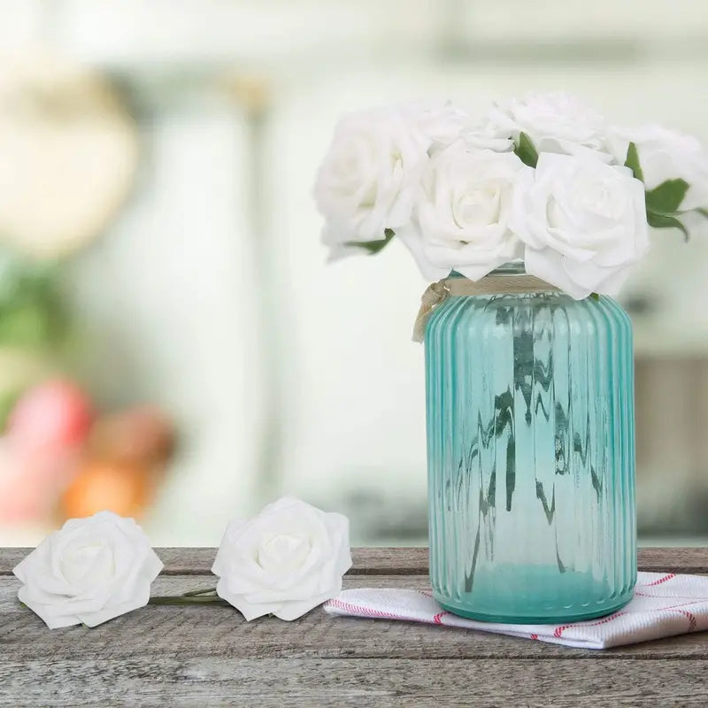 Realistic white foam artificial roses with flexible stems for wedding bouquets and elegant centerpieces — view 4