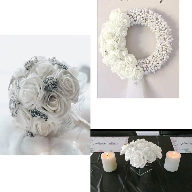 Realistic white foam artificial roses with flexible stems for wedding bouquets and elegant centerpieces — view 5
