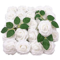 Realistic white foam artificial roses with flexible stems for wedding bouquets and elegant centerpieces