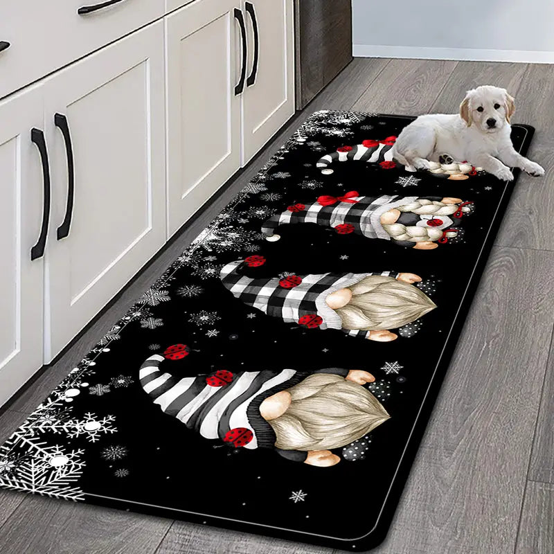 Christmas faceless gnome kitchen rug with festive design on a durable polyester non-slip floor mat — view 2