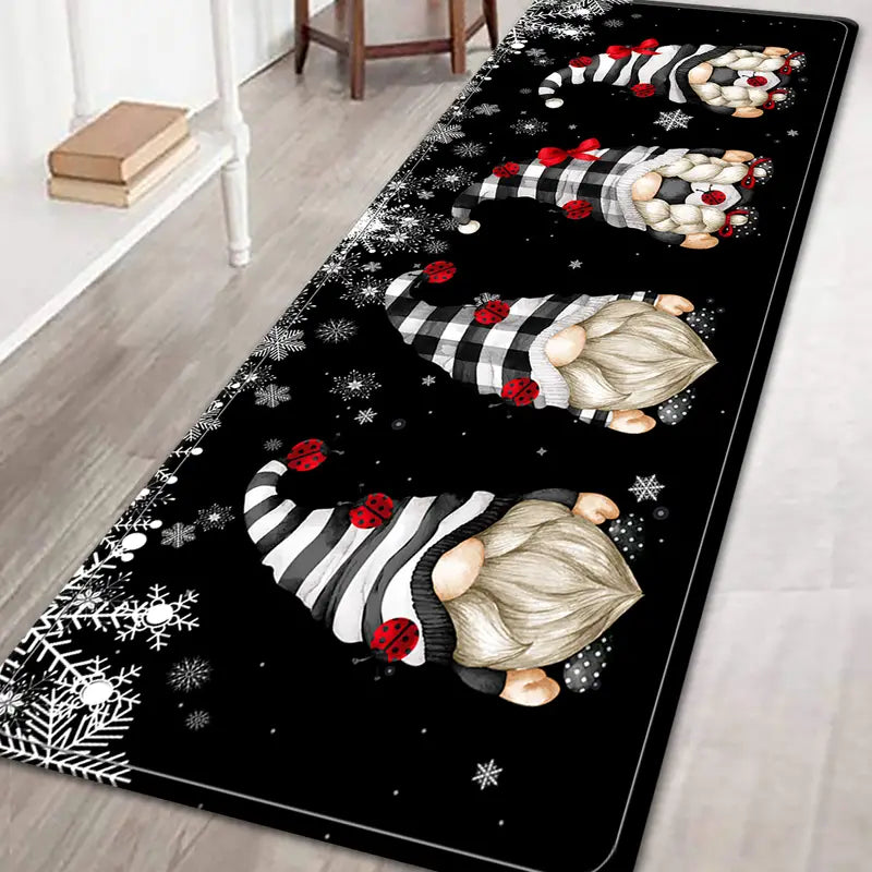 Christmas faceless gnome kitchen rug with festive design on a durable polyester non-slip floor mat — view 4