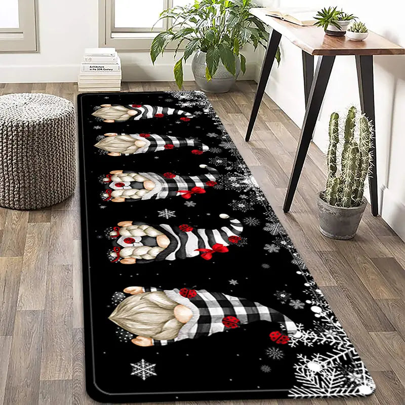 Christmas faceless gnome kitchen rug with festive design on a durable polyester non-slip floor mat — view 3