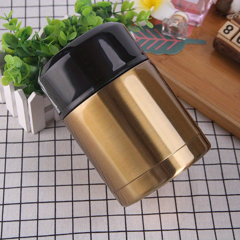 Golden stainless steel insulated cylindrical lunch jar for hot and cold food storage. — view 4
