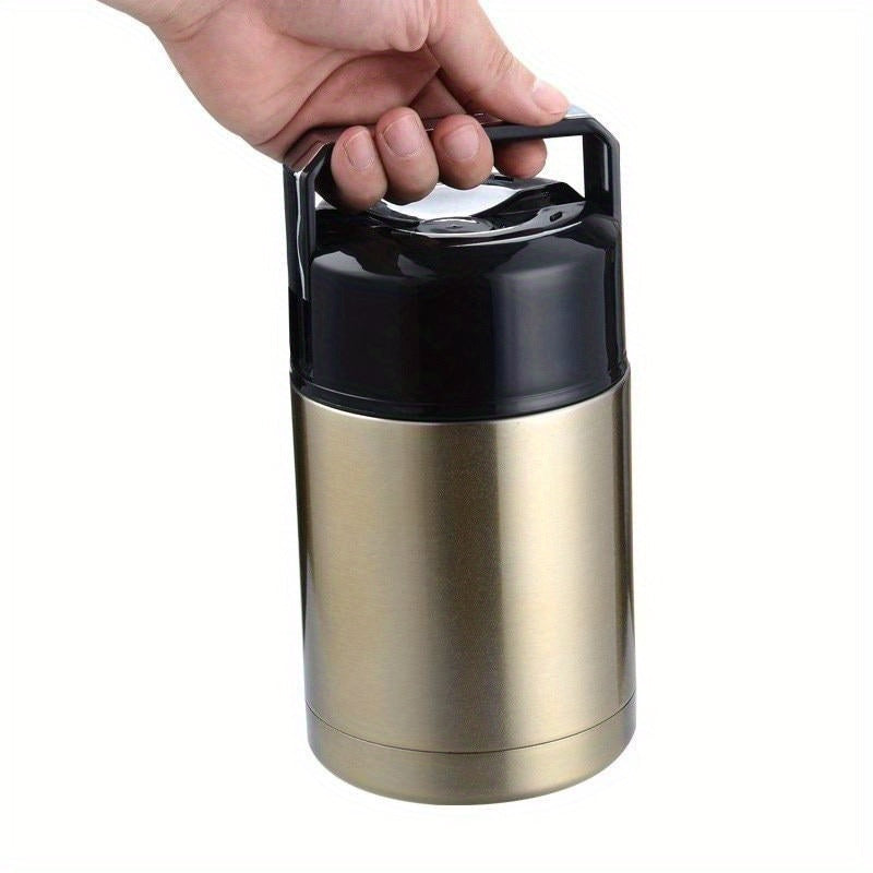 Golden stainless steel insulated cylindrical lunch jar for hot and cold food storage. — view 5