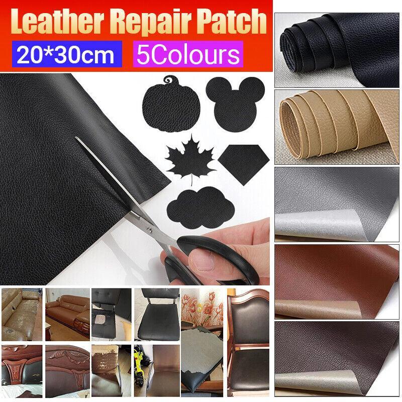 Two self adhesive PU leather repair patches for fixing sofas couches and auto interiors