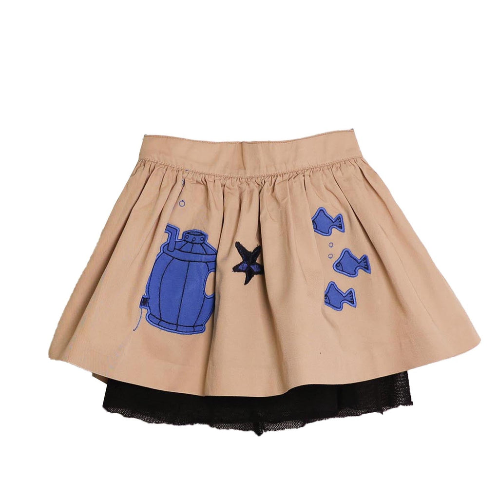 MAGIC MENDING PRELOVED Beige Cotton Skirt with Submarine, 2 years-0