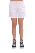 Women's white stretch cotton chino shorts with cuffed hem and side pockets