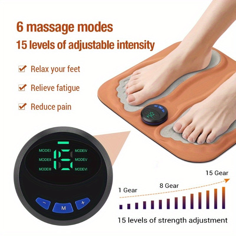 Foldable 3D foot massager pad in orange, portable acupressure mat with round LCD control — view 2