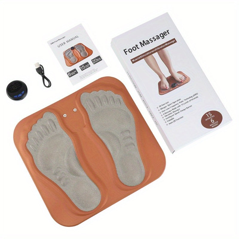 Orange rechargeable 3D foot massager pad with foldable acupressure mat design and digital LCD controller