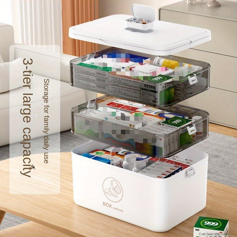 Large white plastic waterproof medicine storage box with transparent lid and secure clip-on closure — view 4