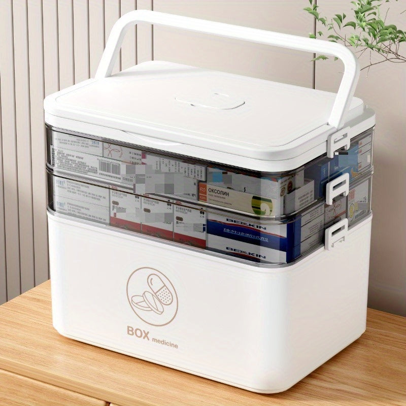 Large white plastic waterproof medicine storage box with transparent lid and secure clip-on closure — view 3