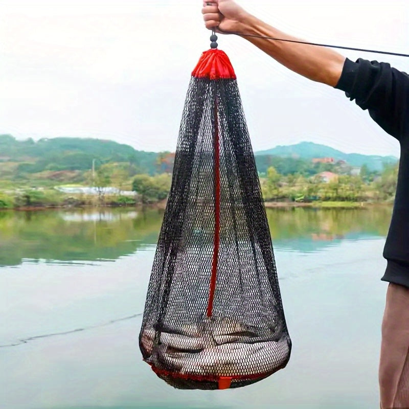 Black nylon fishing net bag with handle, mesh drainage design for snorkeling gear and fish — view 2