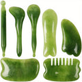 7-piece green resin Gua Sha scraping massage tool set for face back and neck relaxation