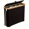 Black boho-chic bamboo toilet paper holder and over-the-tank storage basket with lid