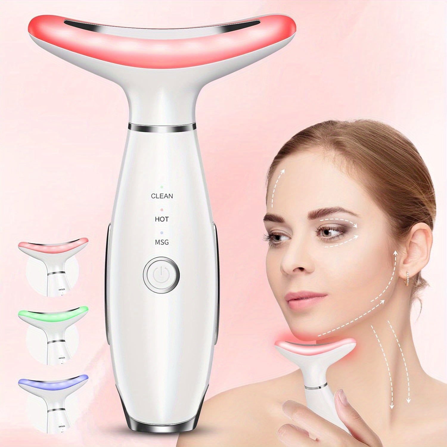White USB rechargeable facial and neck massager featuring LED light therapy for skin rejuvenation. — view 5