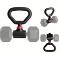 Black and red dumbbell to barbell and kettlebell converter made of durable ABS material.