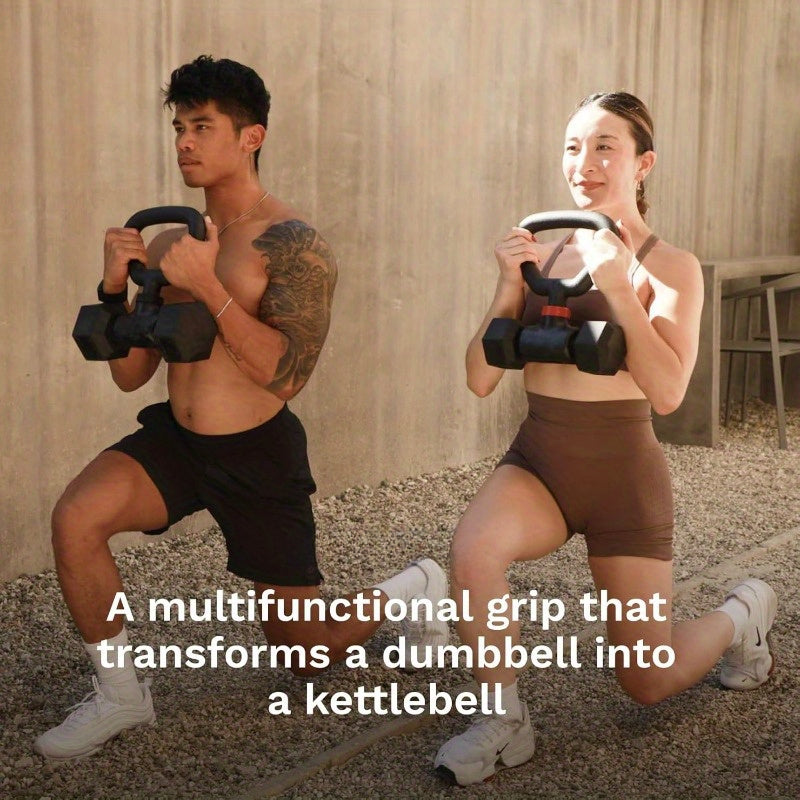 Black and red dumbbell to barbell and kettlebell converter made of durable ABS material. — view 3