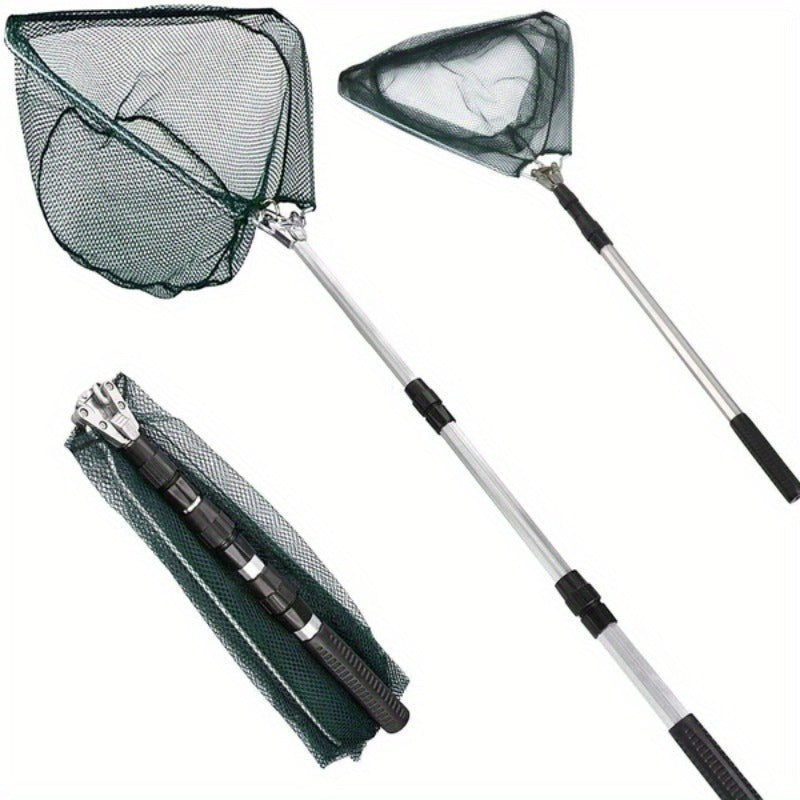 Black ultra-light foldable fishing net with telescopic aluminum handle and durable mesh.