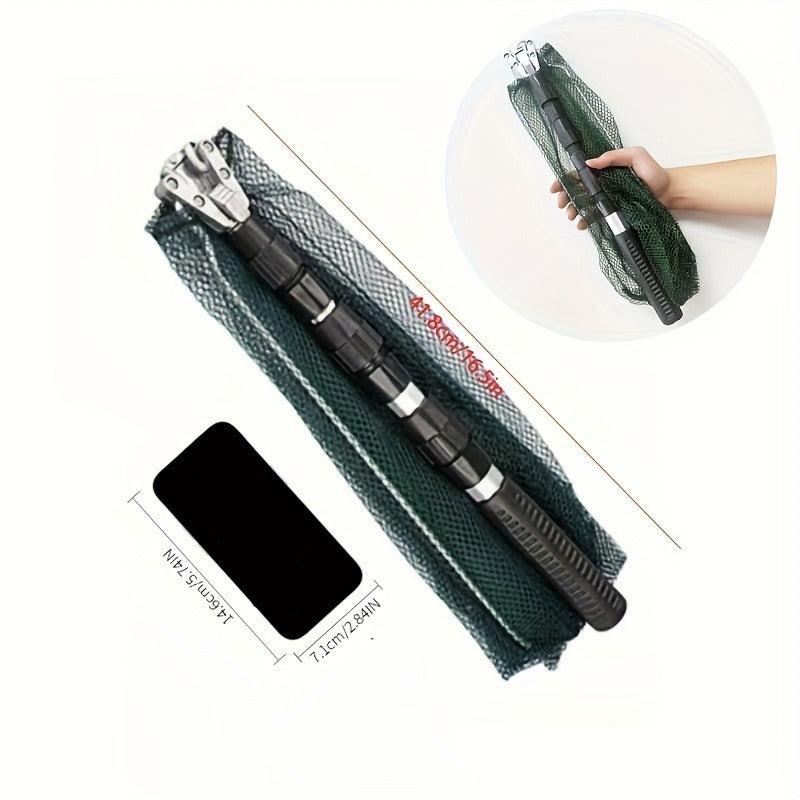 Black ultra-light foldable fishing net with telescopic aluminum handle and durable mesh. — view 2