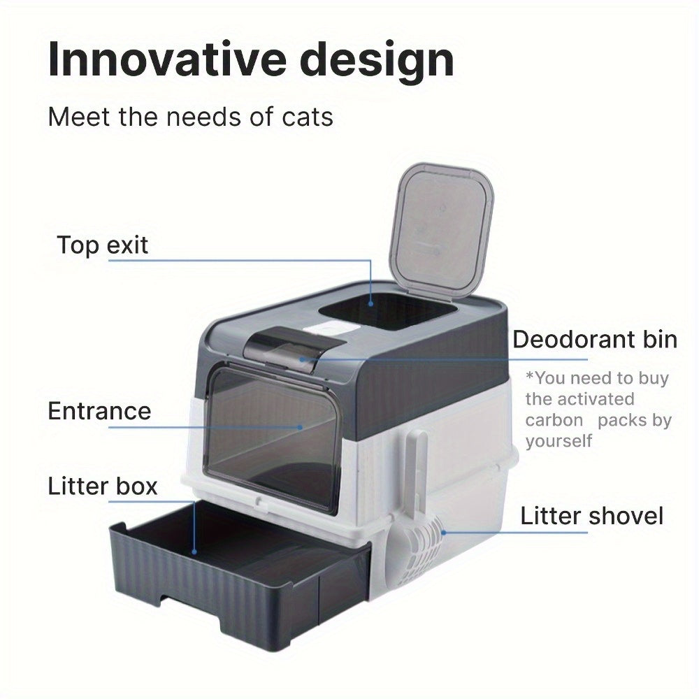 Extra large gray enclosed cat litter box with dual entry design and built-in cleaning scoop — view 4