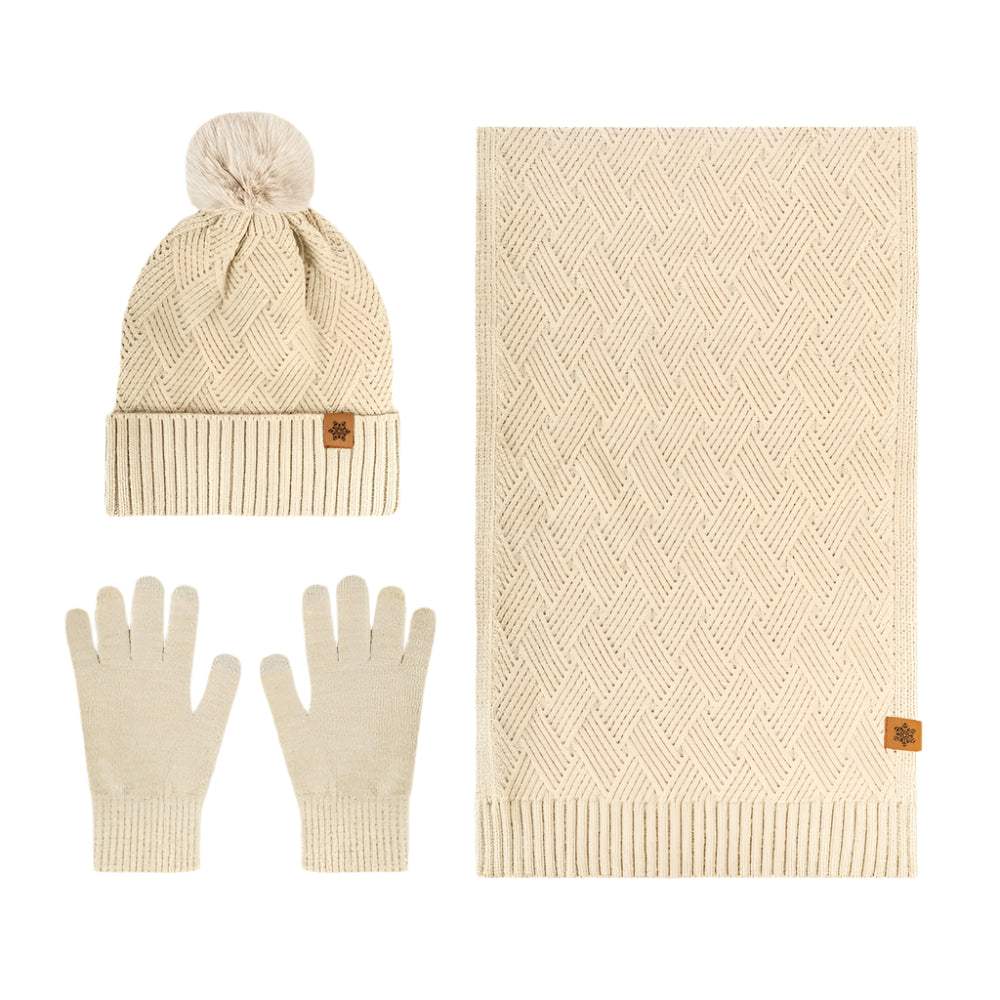 Women's beige winter cashmere hat and scarf set in a luxurious soft knit finish