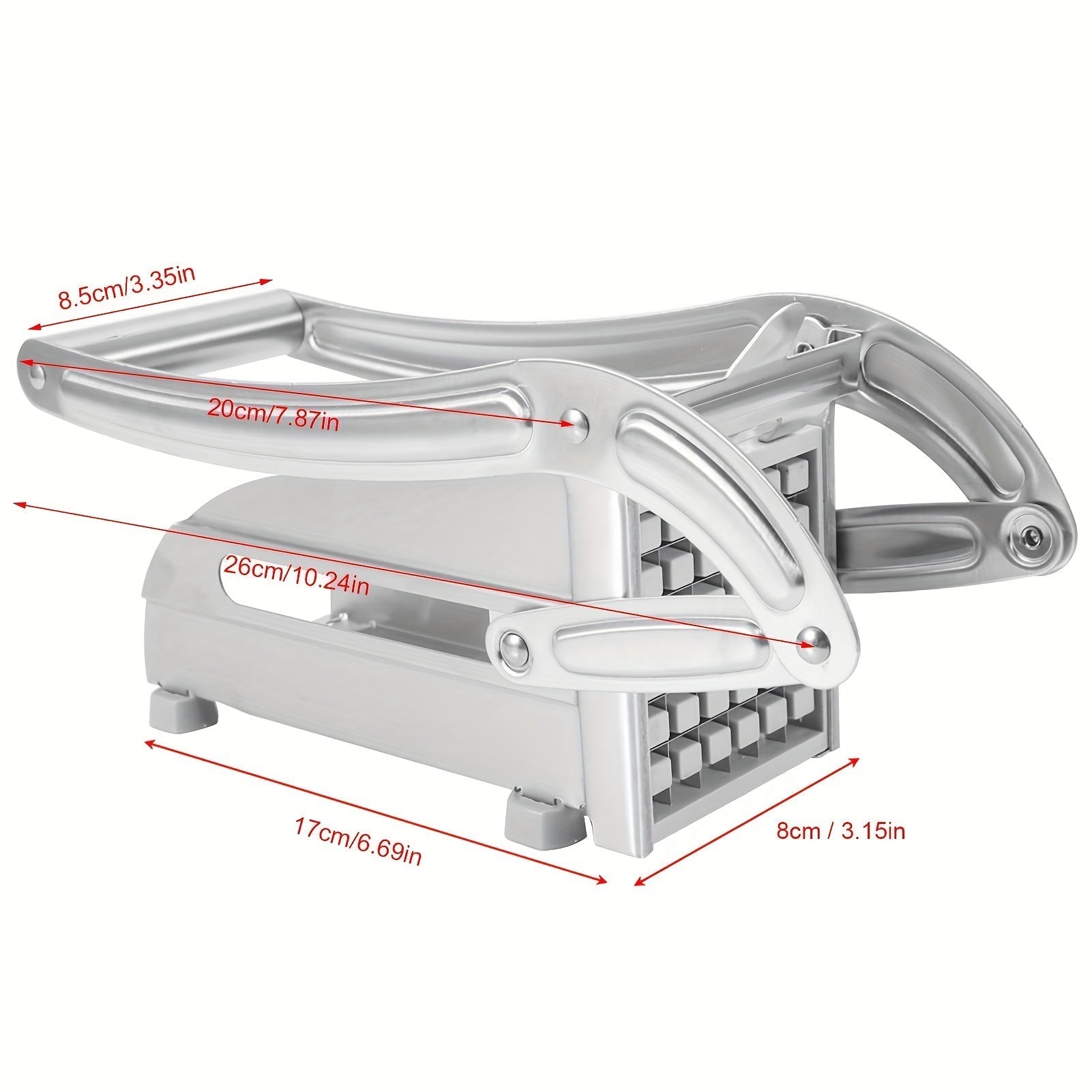 Stainless steel manual vegetable chopper in silvery grey for slicing potatoes and fresh vegetables — view 2