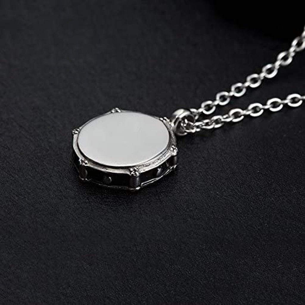 Silver metal snare drum charm necklace and matching drumsticks keychain for musicians — view 5