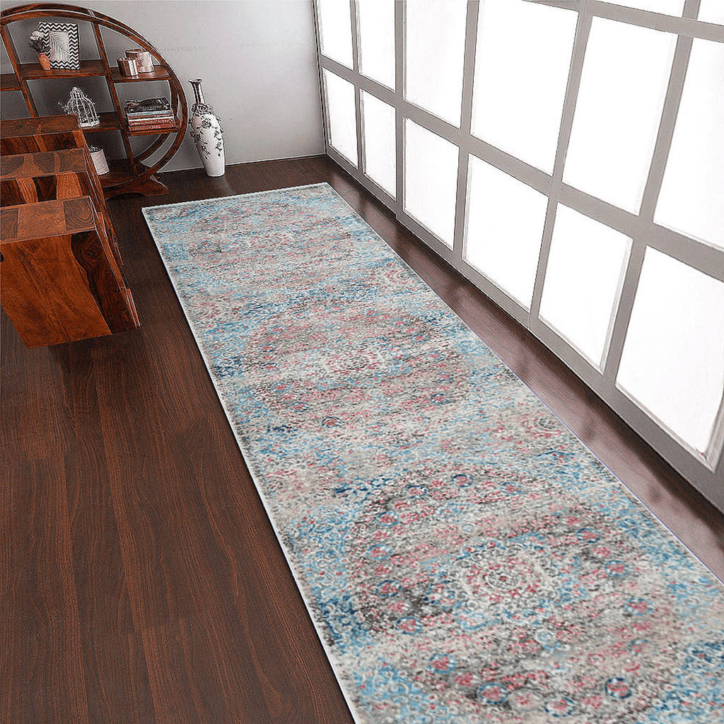 Rugsotic machine woven oriental runner rug in elegant beige and black polyester, 2'6'' by 9'10'' — view 4