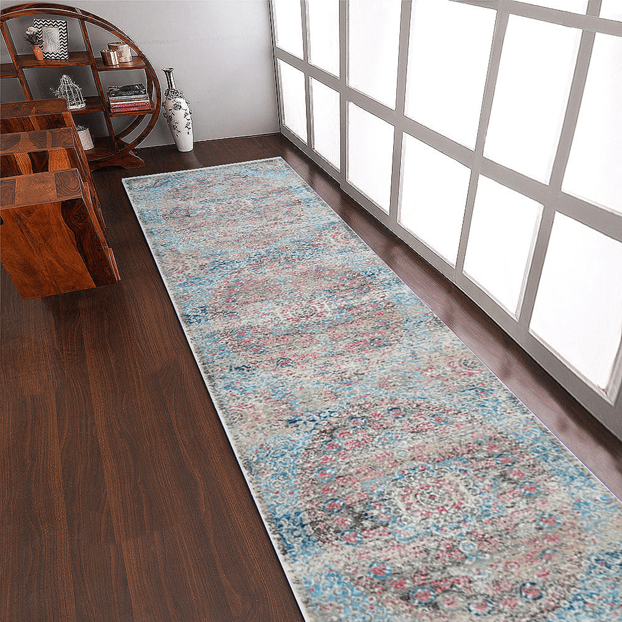 Rugsotic machine woven oriental runner rug in elegant beige and black polyester, 2'6'' by 9'10'' — view 4