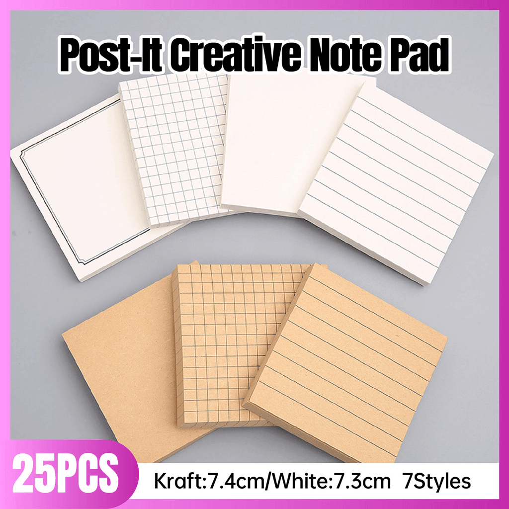 20 piece set of kraft and white paper sticky notes with lined grid and plain patterns