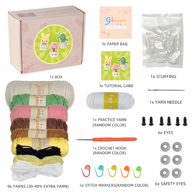 Amigurumi DIY crochet kit with premium yarn, stuffing, hook, and tutorial card in paper bag — view 5