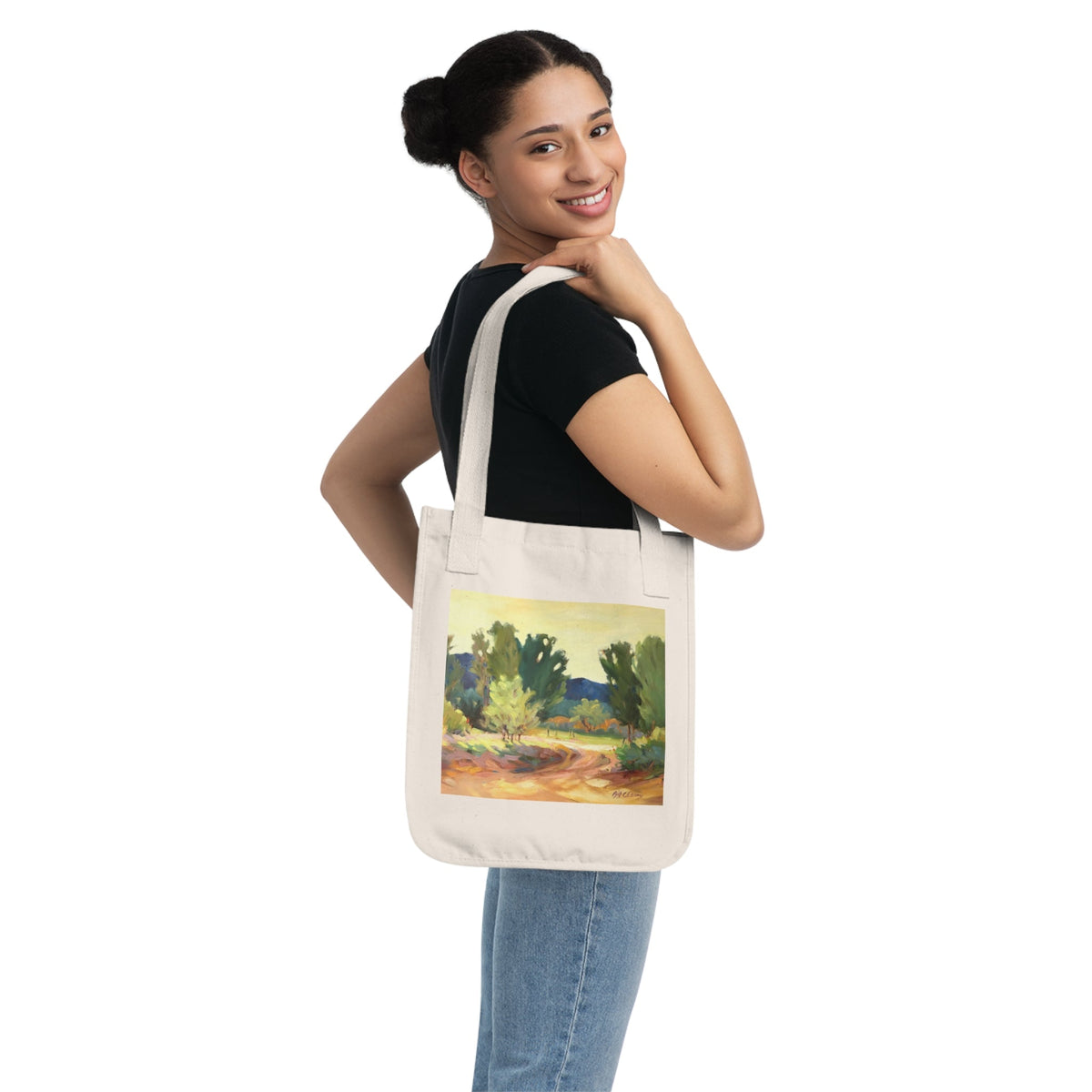 Organic Canvas Tote Bag with 'Hacienda Road' Landscape I Original Artwork by American Artist Barbara Cleary-3