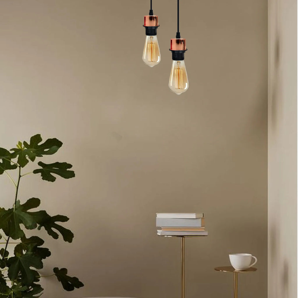 Rose gold pendant light ceiling fixture with vintage lamp holder and adjustable black PVC hanging cable. — view 5