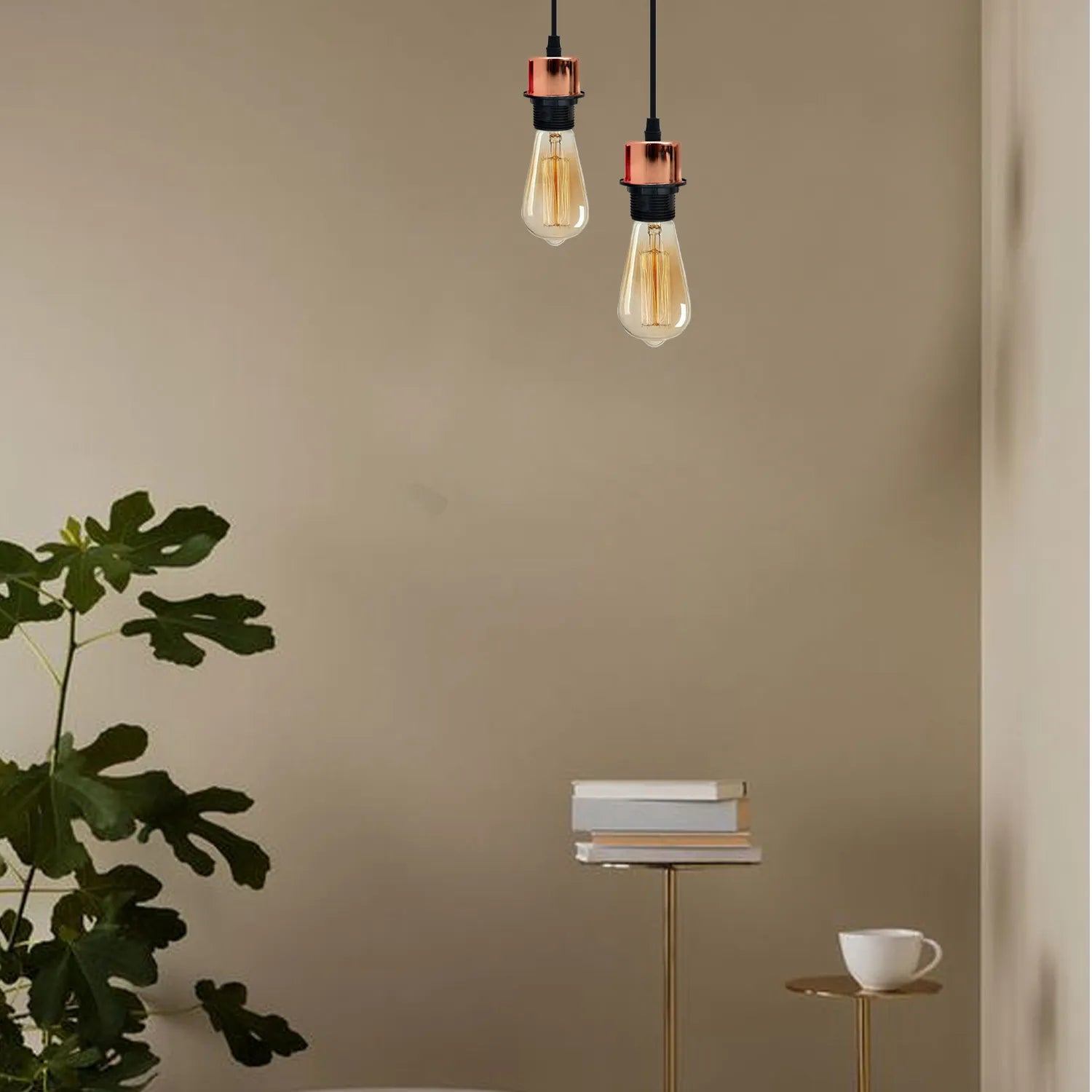 Rose gold pendant light ceiling fixture with vintage lamp holder and adjustable black PVC hanging cable. — view 5
