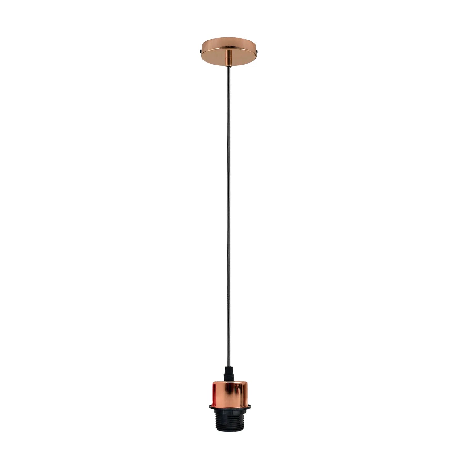 Rose gold pendant light ceiling fixture with vintage lamp holder and adjustable black PVC hanging cable.