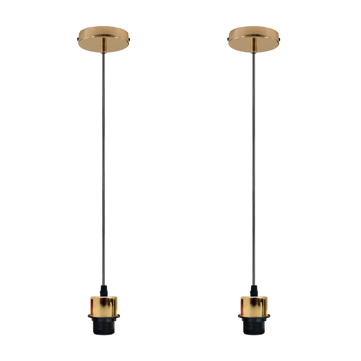 Two French gold vintage pendant light holders with adjustable cables and matching ceiling roses. — view 3