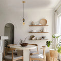 Two French gold vintage pendant light holders with adjustable cables and matching ceiling roses.
