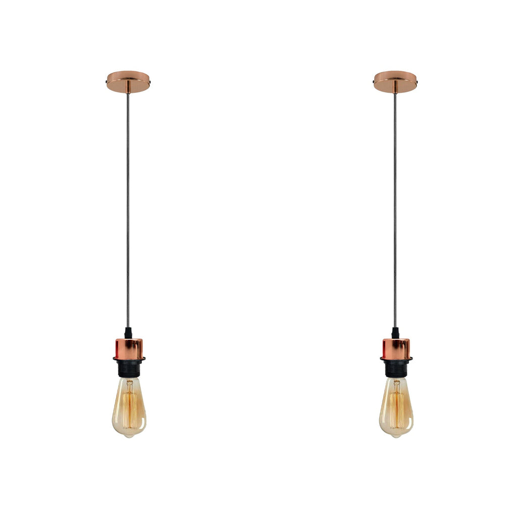 Rose gold pendant light two pack with adjustable PVC cables and metallic E27 bulb holders
