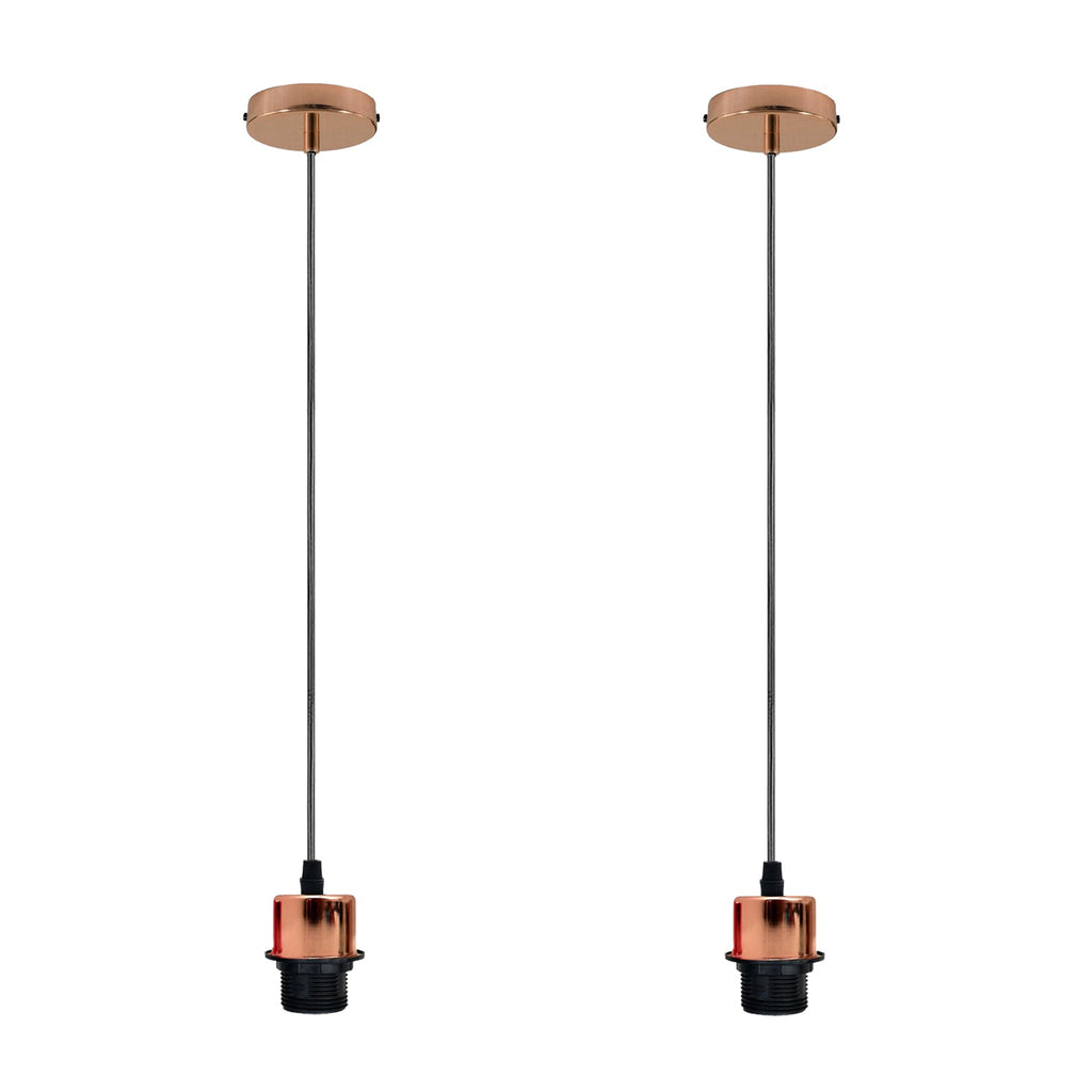 Rose gold pendant light two pack with adjustable PVC cables and metallic E27 bulb holders — view 2