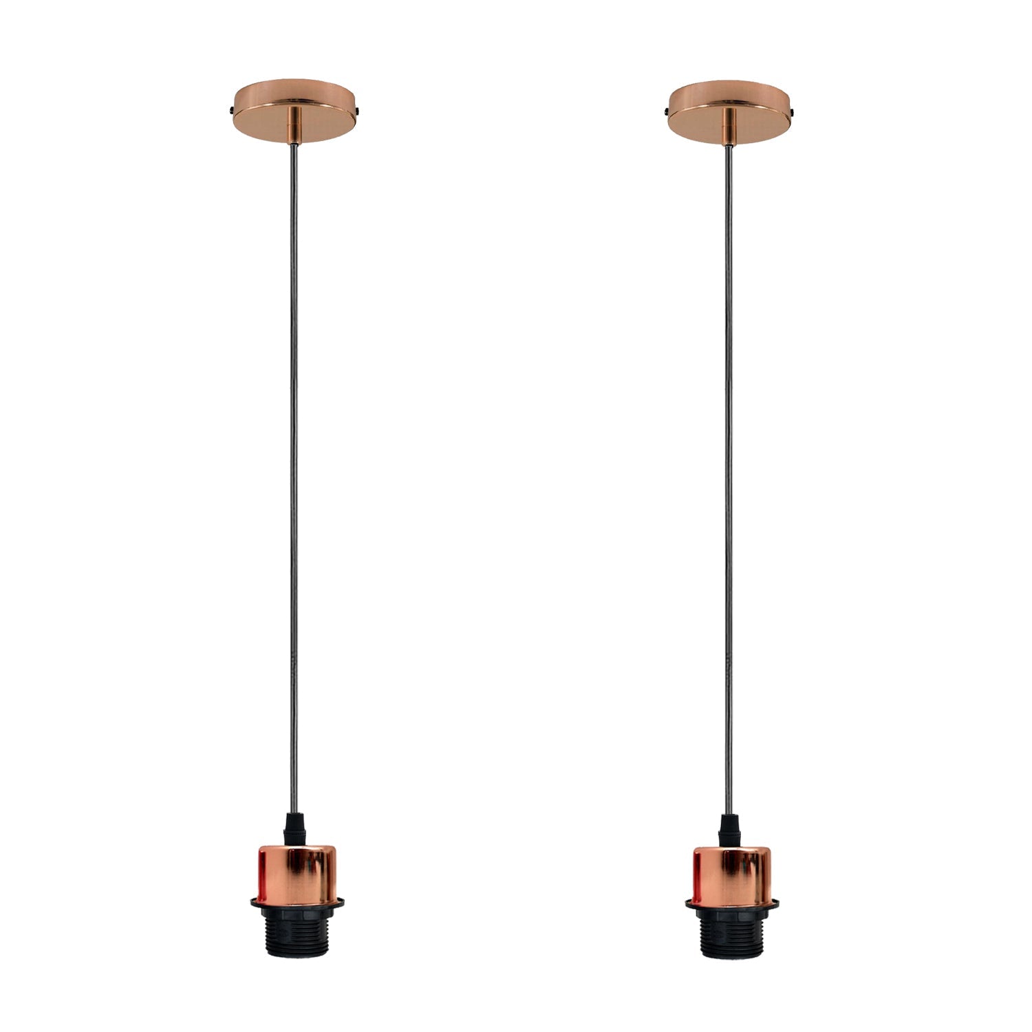 Rose gold pendant light two pack with adjustable PVC cables and metallic E27 bulb holders — view 2